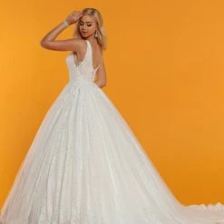 Davinci Bridal 50510 Lace Ballgown Tulle Wedding Dress V Neck Illusion Straps Buttons Train Ballgown Dresses