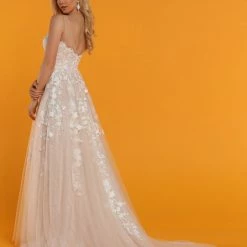 In Stock Ballgown Dresses Davinci Bridal 50513 Size 6 A Line Floral Lace Wedding Dress V Neck Bridal Gown Train 3D