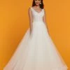 Ballgown Dresses Davinci Bridal 50514 Floral Lace Tulle Ballgown Wedding Dress V Neck Buttons Sheer