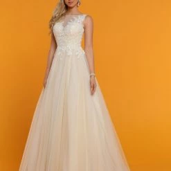 Davinci Bridal 50515 Lace Tulle Ballgown Wedding Dress Sheer Illusion Neckline Back