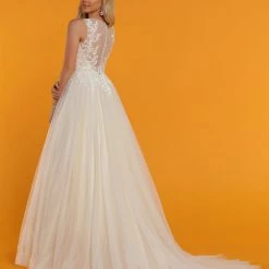 Davinci Bridal 50515 Lace Tulle Ballgown Wedding Dress Sheer Illusion Neckline Back