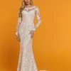 Davinci Bridal 50516 Sheer Lace Fitted Fit Flare Mermaid Wedding Dress Sleeves Illusion Mermaid Dresses