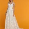 Davinci Bridal 50521 Empire Lace Tulle A Line Wedding Dress 3D Applique Sheer Straps