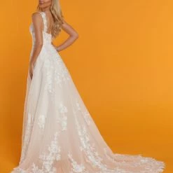 Davinci Bridal 50521 Empire Lace Tulle A Line Wedding Dress 3D Applique Sheer Straps