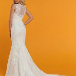 Davinci Bridal 50523 Embellished Lace Sequin Mermaid Wedding Dress Sheer Back