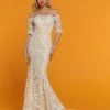 Davinci Bridal 50529 Fitted Mermaid Wedding Dress Sheer Off Shoulder Lace Sleeves Mermaid Dresses