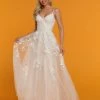 Davinci Bridal 50536 Embellished Lace A Line Wedding Dress V Neck Open Back