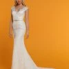 Davinci Bridal 50540 Fitted V Neck Fit & Flare Mermaid Lace Wedding Dress Sheer Back Mermaid Dresses