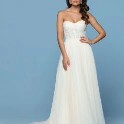 Ballgown Dresses Davinci Bridal 50541 Tulle Empire Embellished Lace Wedding Dress Crystal Belt