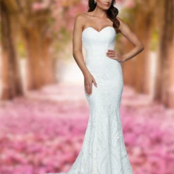 In Stock Mermaid Dresses Davinci Bridal 50543 Size 4 Sequin Lace Wedding Dress Train Strapless Fitted Flare Gown