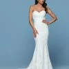 In Stock Mermaid Dresses Davinci Bridal 50543 Size 4 Sequin Lace Wedding Dress Train Strapless Fitted Flare Gown