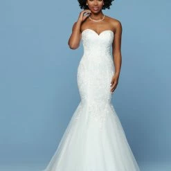 Mermaid Dresses Davinci Bridal 50550 Fitted Strapless Mermaid Embroidered Wedding Dress Tulle Train