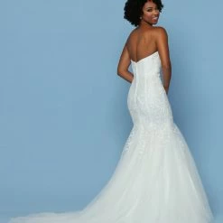Mermaid Dresses Davinci Bridal 50550 Fitted Strapless Mermaid Embroidered Wedding Dress Tulle Train