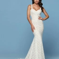 Mermaid Dresses Davinci Bridal 50551 Fitted All Over Lace Wedding Dress Mermaid Sweetheart Train