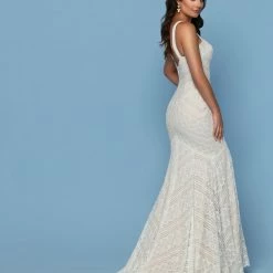 Mermaid Dresses Davinci Bridal 50551 Fitted All Over Lace Wedding Dress Mermaid Sweetheart Train