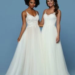 Davinci Bridal 50552 Soft Tulle Ballgown V Neck Lace Bodice Wedding Dress Illusion Neckline