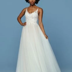Davinci Bridal 50552 Soft Tulle Ballgown V Neck Lace Bodice Wedding Dress Illusion Neckline