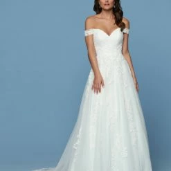 Davinci Bridal 50556 Sweeheart Off The Shoulder Sheer Lace A Line Wedding Dress