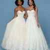 Davinci Bridal 50560 Lace Tulle Strapless Ballgown Wedding Dress Lace Train Sweetheart