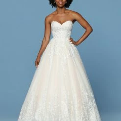 Davinci Bridal 50560 Lace Tulle Strapless Ballgown Wedding Dress Lace Train Sweetheart