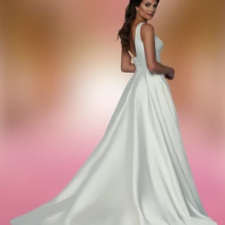 Davinci Bridal 50561 Mikado A Line Ballgown Wedding Dress Pockets V Neck Train Ballgown Dresses