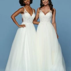 Davinci Bridal 50571 Embellished Lace A Line Ballgown Wedding Dress Illusion Straps Ballgown Dresses