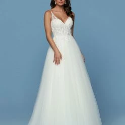 Davinci Bridal 50571 Embellished Lace A Line Ballgown Wedding Dress Illusion Straps Ballgown Dresses