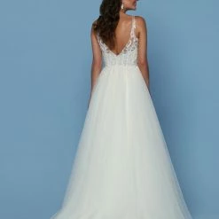 Davinci Bridal 50571 Embellished Lace A Line Ballgown Wedding Dress Illusion Straps Ballgown Dresses