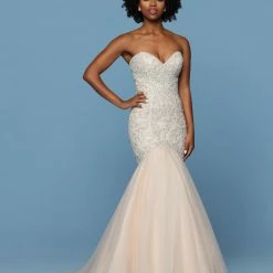 In Stock Davinci Bridal 50573 Size 16 Fitted Mermaid Bridal Gown Strapless Wedding Dress Beaded