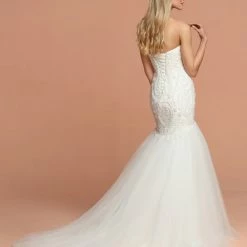 Davinci Bridal 50575 Fitted Mermaid Beaded Tulle Fit Flare Wedding Dress Corset Strapless