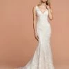 Mermaid Dresses Davinci Bridal 50582 Embellished Lace Fitted Mermaid Wedding Dress V Neck Open Back