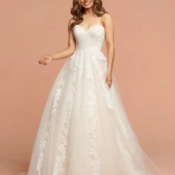 Ballgown Dresses Davinci Bridal 50583 Tulle Ballgown Wedding Dress Cascading Lace Sweetheart Strapless