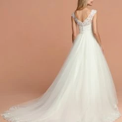 Ballgown Dresses Davinci Bridal 50584 Tulle Ballgown Wedding Dress Lace V Neck Open Back Gown