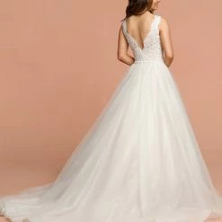 Ballgown Dresses Davinci Bridal 50589 Long Glitter Shimmer Tulle Ballgown Lace Wedding Dress