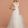Ballgown Dresses Davinci Bridal 50591 Shimmer Tulle Lace Ballgown V Neck Wedding Dress Open Back