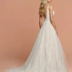 Ballgown Dresses Davinci Bridal 50591 Shimmer Tulle Lace Ballgown V Neck Wedding Dress Open Back