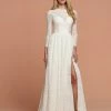 Davinci Bridal 50596 All Over Sheer Lace Long Sleeve Neckline Slit Wedding Dress Sweetheart
