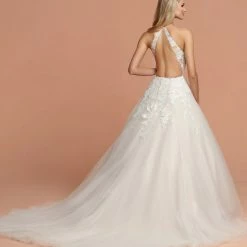 Ballgown Dresses Davinci Bridal 50598 High Neck Sheer Embroidered Tulle Ballgown Wedding Dress Open Back