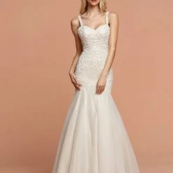 Davinci Bridal 50600 Fitted Mermaid Tulle Beading Wedding Dress Long Gown Bridal