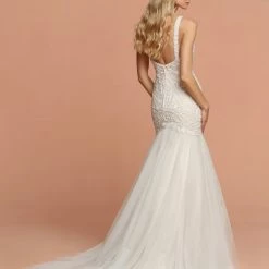 Davinci Bridal 50600 Fitted Mermaid Tulle Beading Wedding Dress Long Gown Bridal