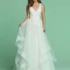 Ballgown Dresses Davinci Bridal 50601 Layered Floral Applique V Neck Ballgown Wedding Dress Train