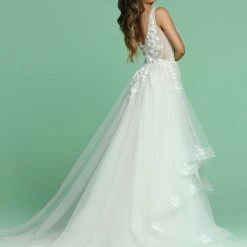 In Stock Davinci Bridal 50601 Size 10 Layered Ballgown Wedding Dress Train Floral Applique Ballgown Dresses