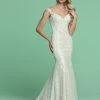Davinci Bridal 50602 Mermaid Floral Lace Wedding Dress Sheer Button Sequin