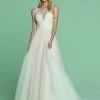 Davinci Bridal 50608 Long Tulle A Line Ballgown Wedding Dress Sheer High Neck
