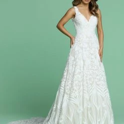 Ballgown Dresses Davinci Bridal 50613 Long Sequin Ballgown A Line Wedding Dress V Neck Gown