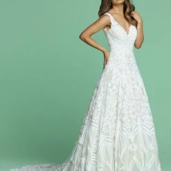 Ballgown Dresses Davinci Bridal 50613 Long Sequin Ballgown A Line Wedding Dress V Neck Gown