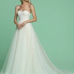 Davinci Bridal 50614 Long Tulle Ballgown Strapless Wedding Dress Beaded Corset Ballgown Dresses