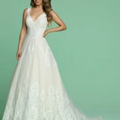 In Stock Ballgown Dresses Davinci Bridal 50616 Size 20 A Line Sequin Ballgown Lace Wedding Dress V Neck