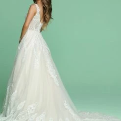 In Stock Ballgown Dresses Davinci Bridal 50616 Size 20 A Line Sequin Ballgown Lace Wedding Dress V Neck