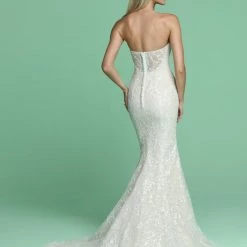 Mermaid Dresses Davinci Bridal 50617 Long Fit & Flare Embroidered Wedding Dress Sheer Lace